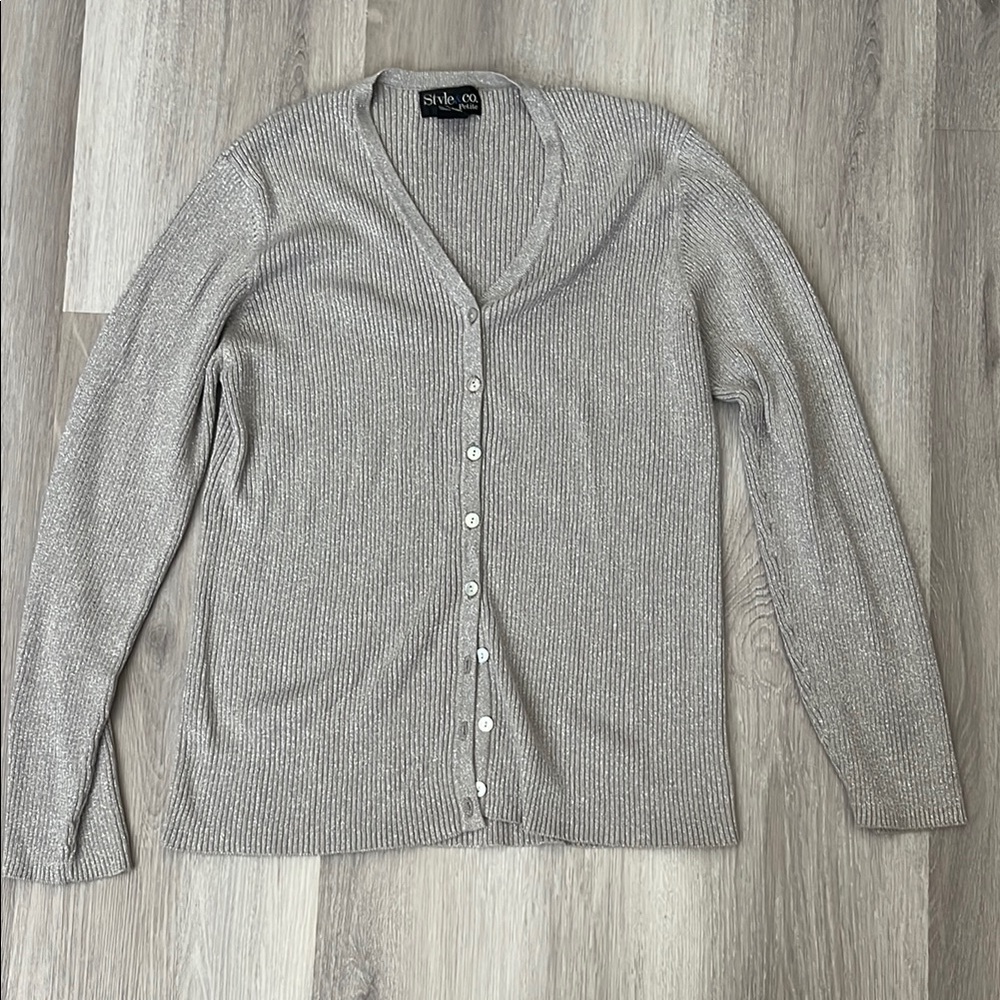 Style & Co Silver Cardigan Sweater with V-Neck